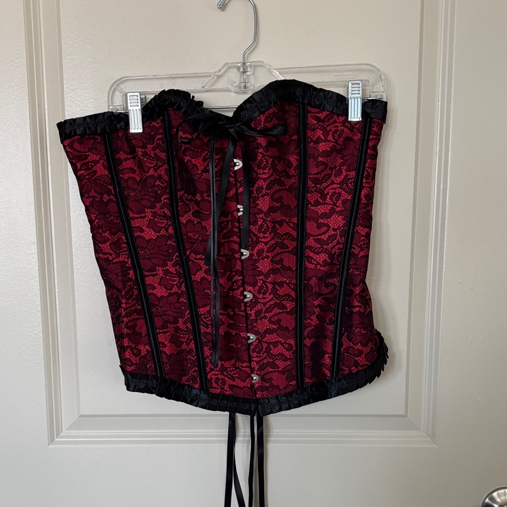 Red and black floral corset top